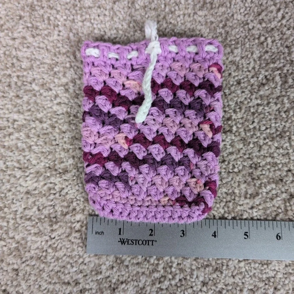Handmade Crochet Soap Saver Pouch Orchid‎ Purple Exfoliating Drawstring